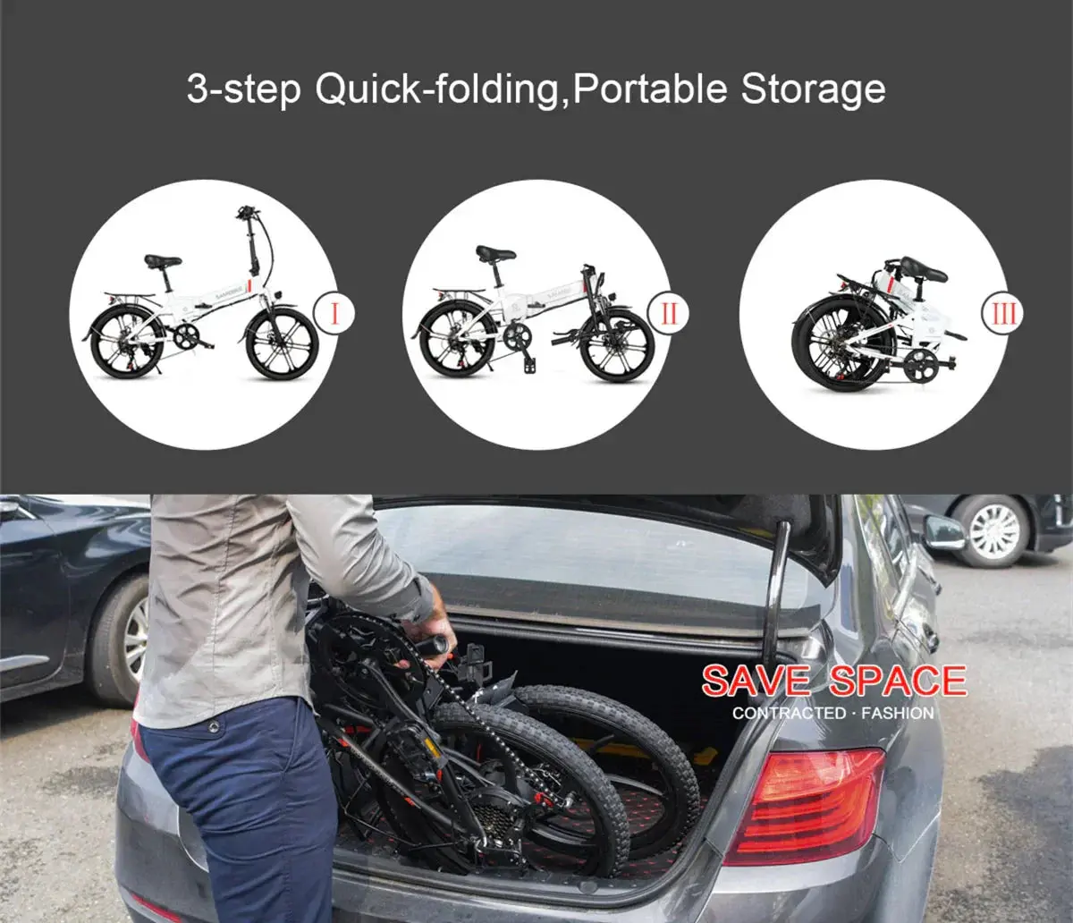 Samebike 20LVXD30-II Folding Electric Mini Bike - Image 3